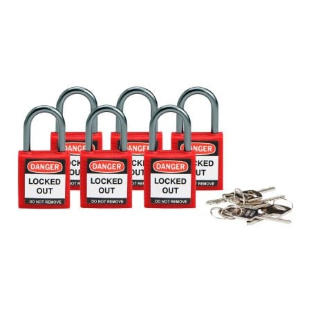 Brady Brady Compact Safety Padlock W/ Label, Aluminum Shackle, Red, 6/Pack 118926